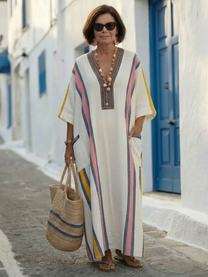 Noemí | escote en V media manga con bolsillos vestido maxi