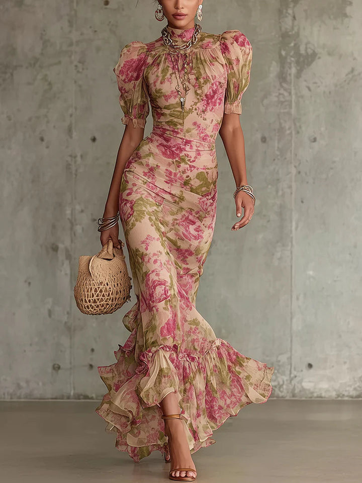 Fiora™ – Vestido Maxi Floral Vintage de Rosas