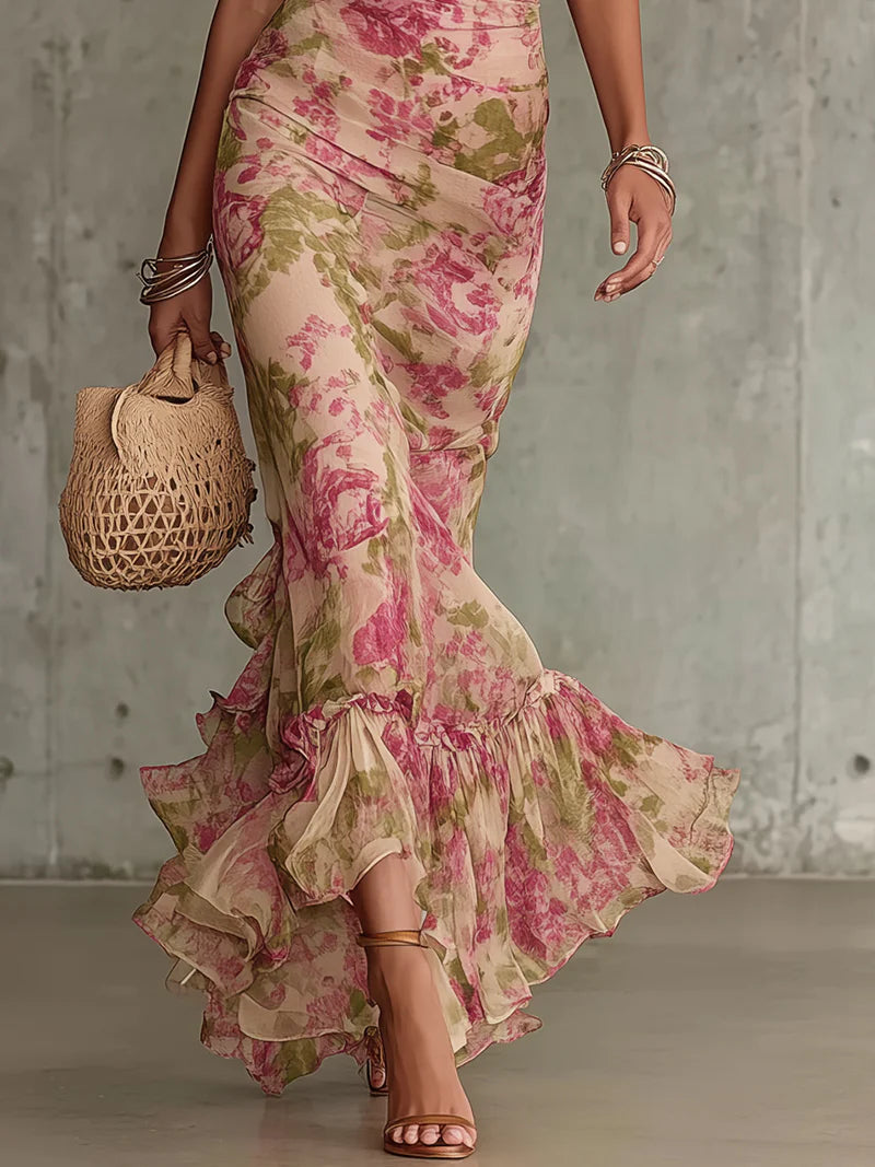Fiora™ – Vestido Maxi Floral Vintage de Rosas