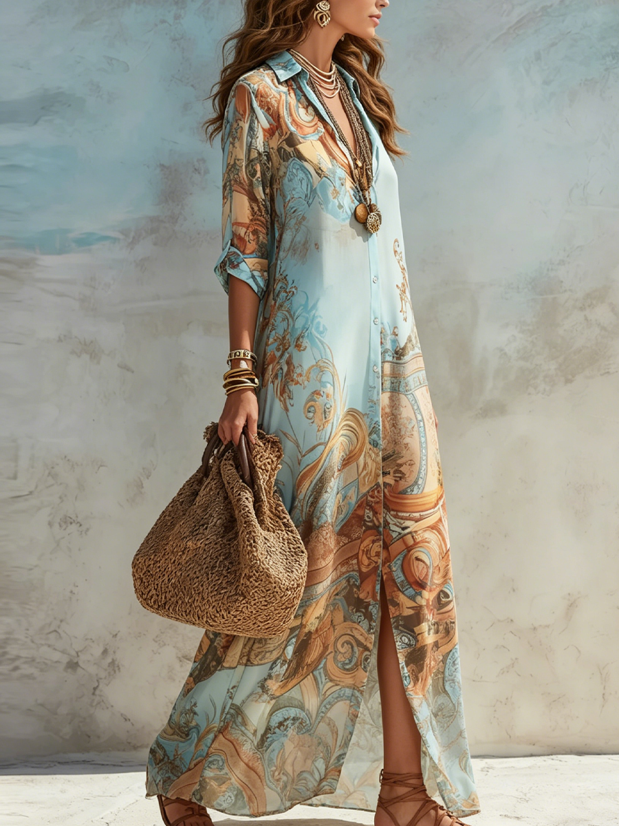 Agata | Vestido Chemisier Mediterráneo