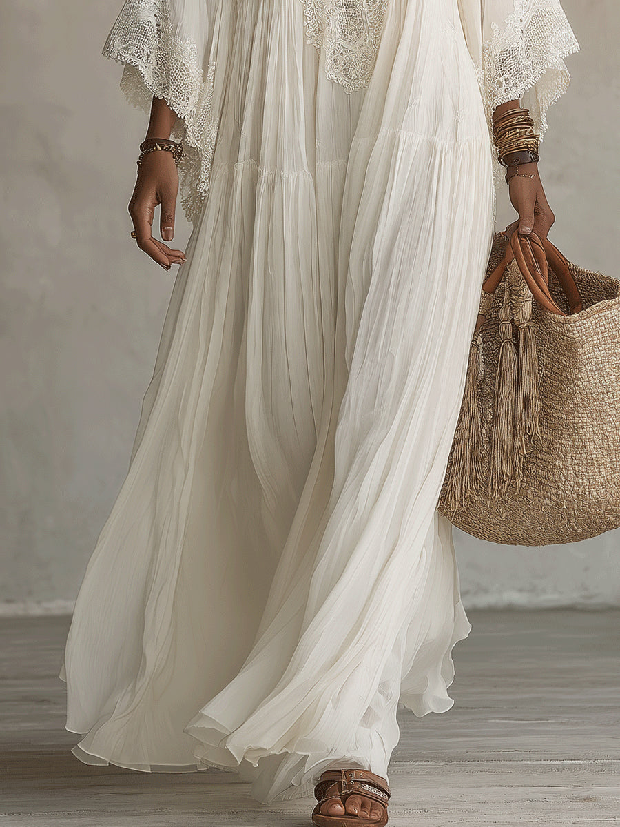 Celeste | Vestido Chiffon Marfil Encaje