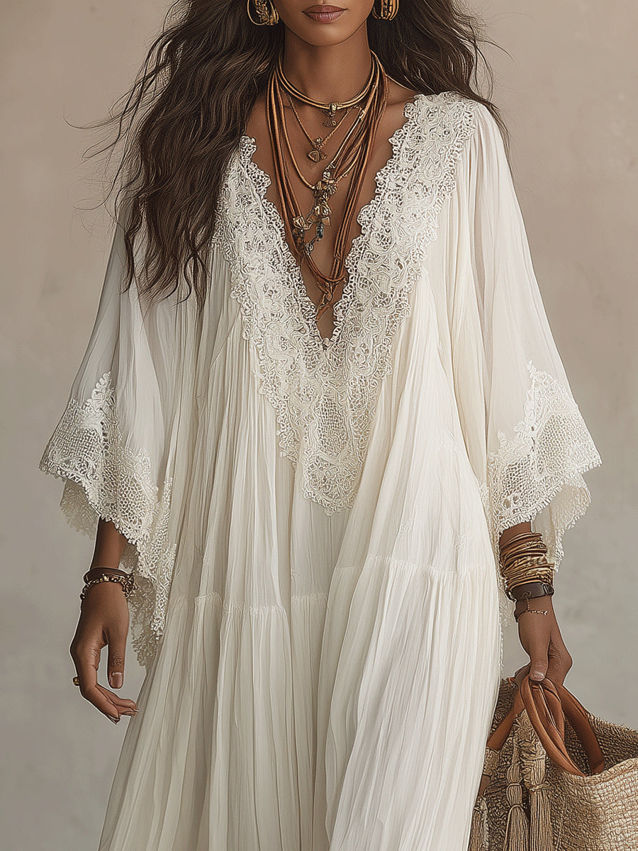 Celeste | Vestido Chiffon Marfil Encaje