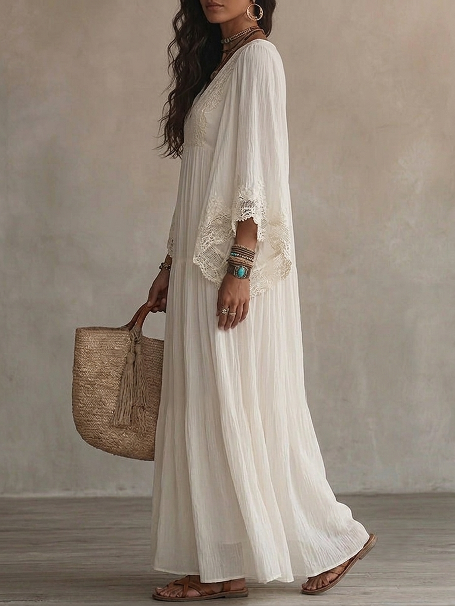 Celeste | Vestido Chiffon Marfil Encaje