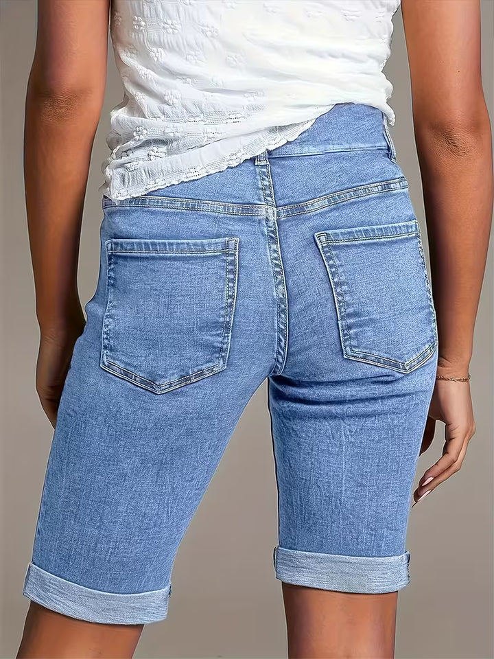 Valeria™ – Bermuda Vaquera de Talle Alto