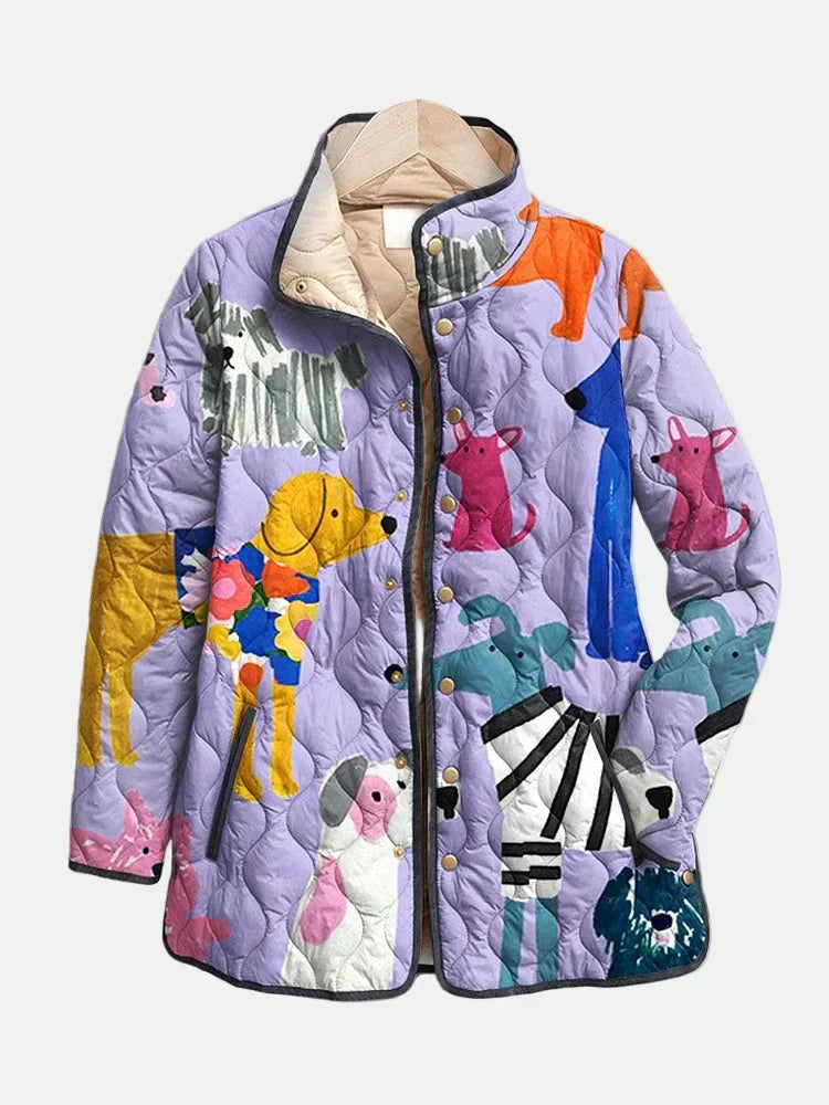 Rhea | Casual Quilted Jacket with Dog Print