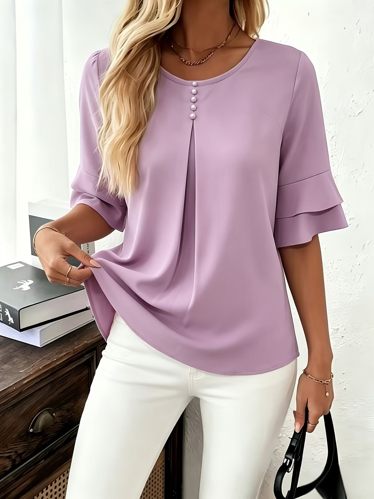 Clara™ | Blusa Fluida de Manga Volante