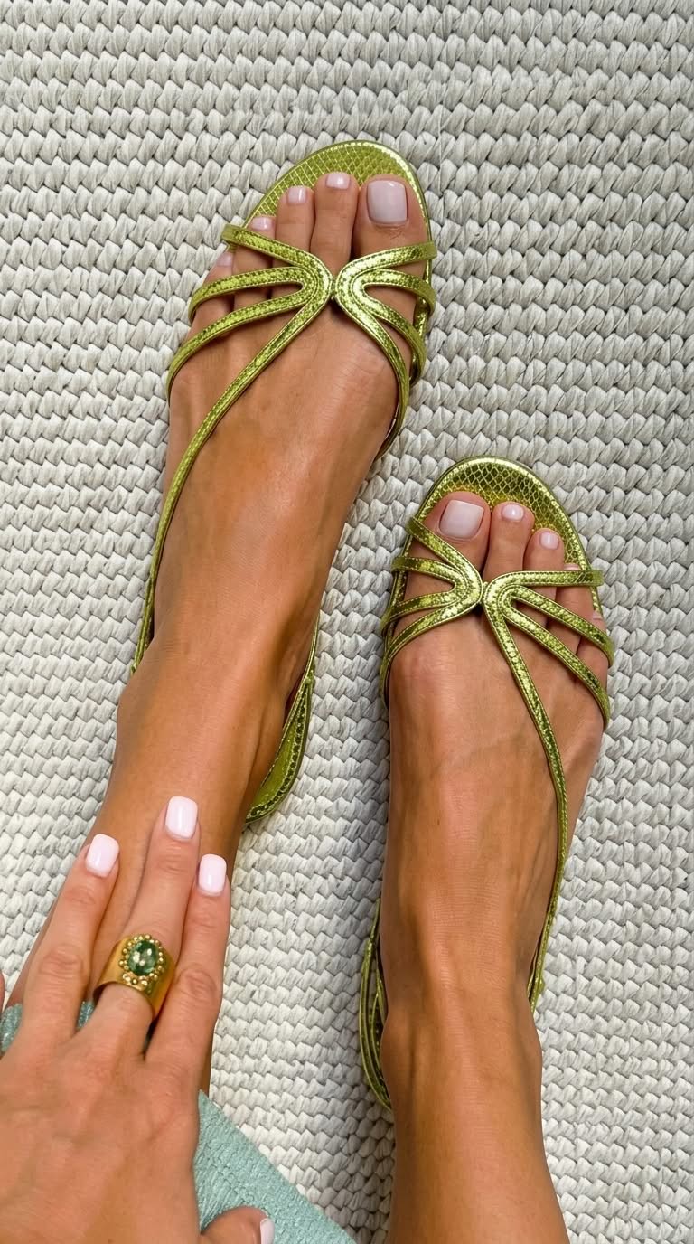 Sandalias efecto serpiente metalizadas con cintas