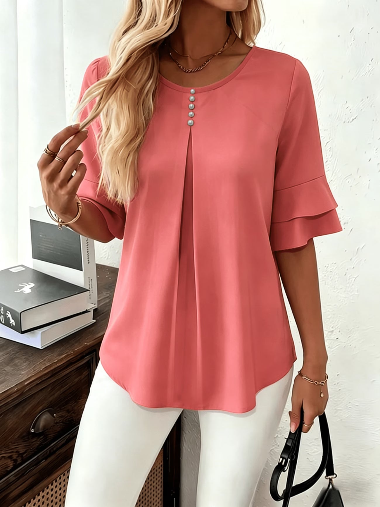 Clara™ | Blusa Fluida de Manga Volante