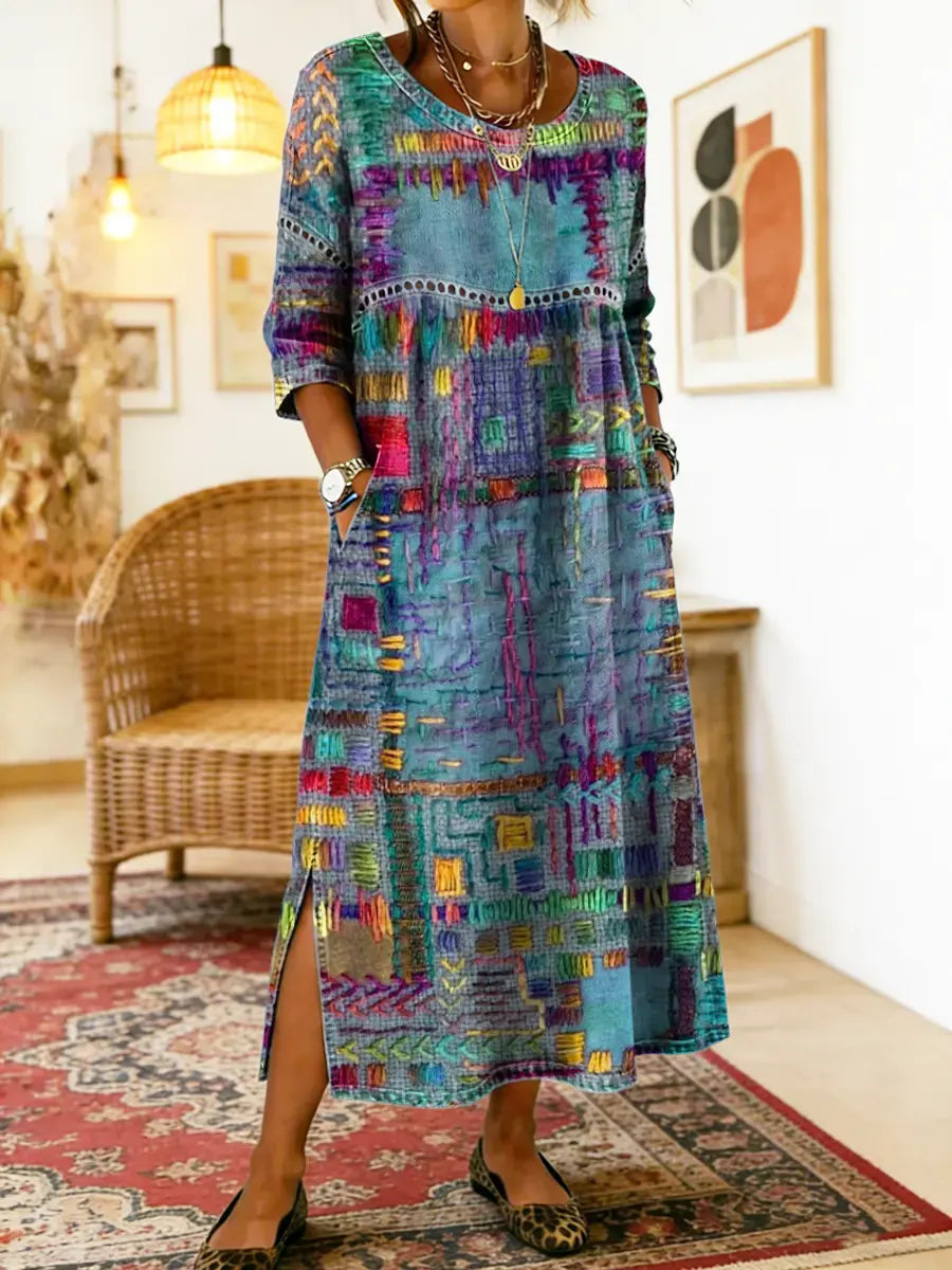 Manuela™ | Vestido Denim con Estampado Patchwork