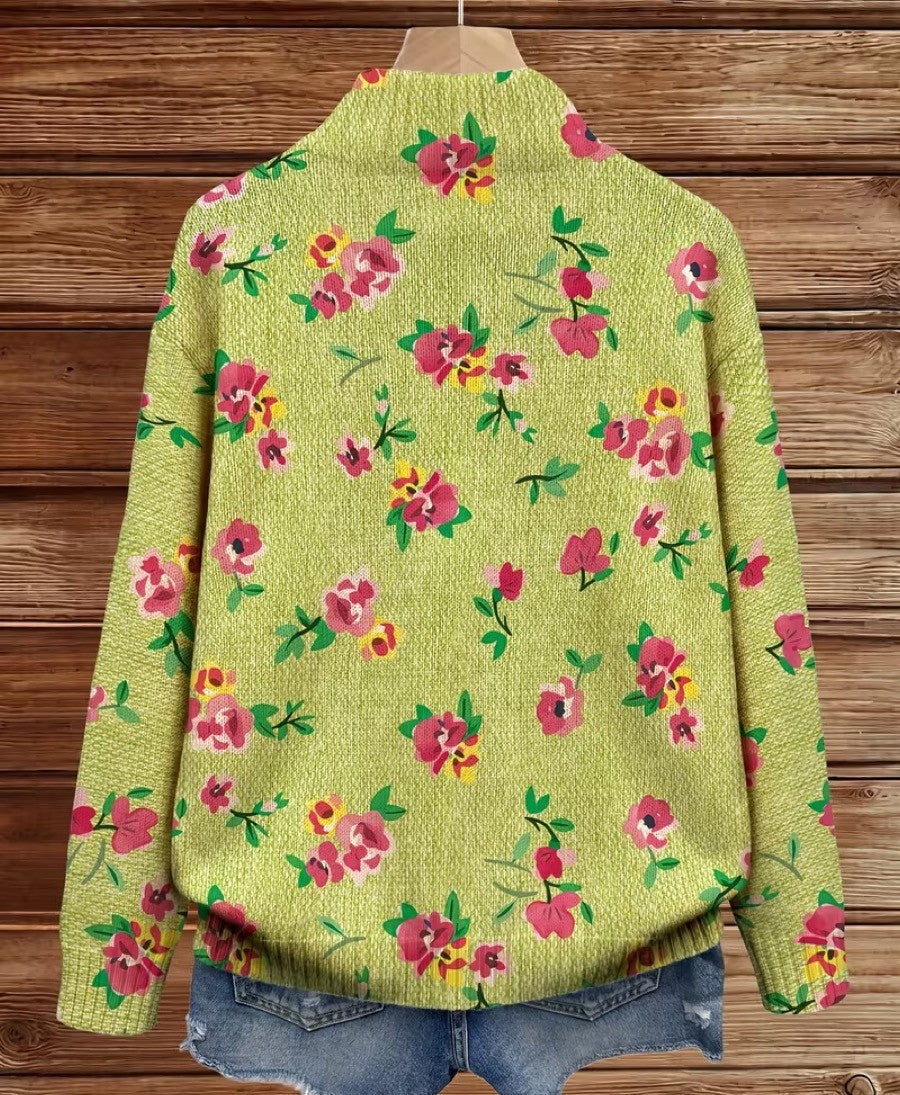 Constance™ | Cárdigan Floral Rosa y Lima con Cremallera