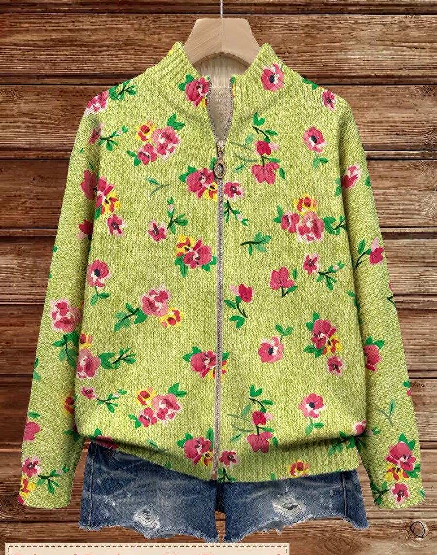 Constance™ | Cárdigan Floral Rosa y Lima con Cremallera