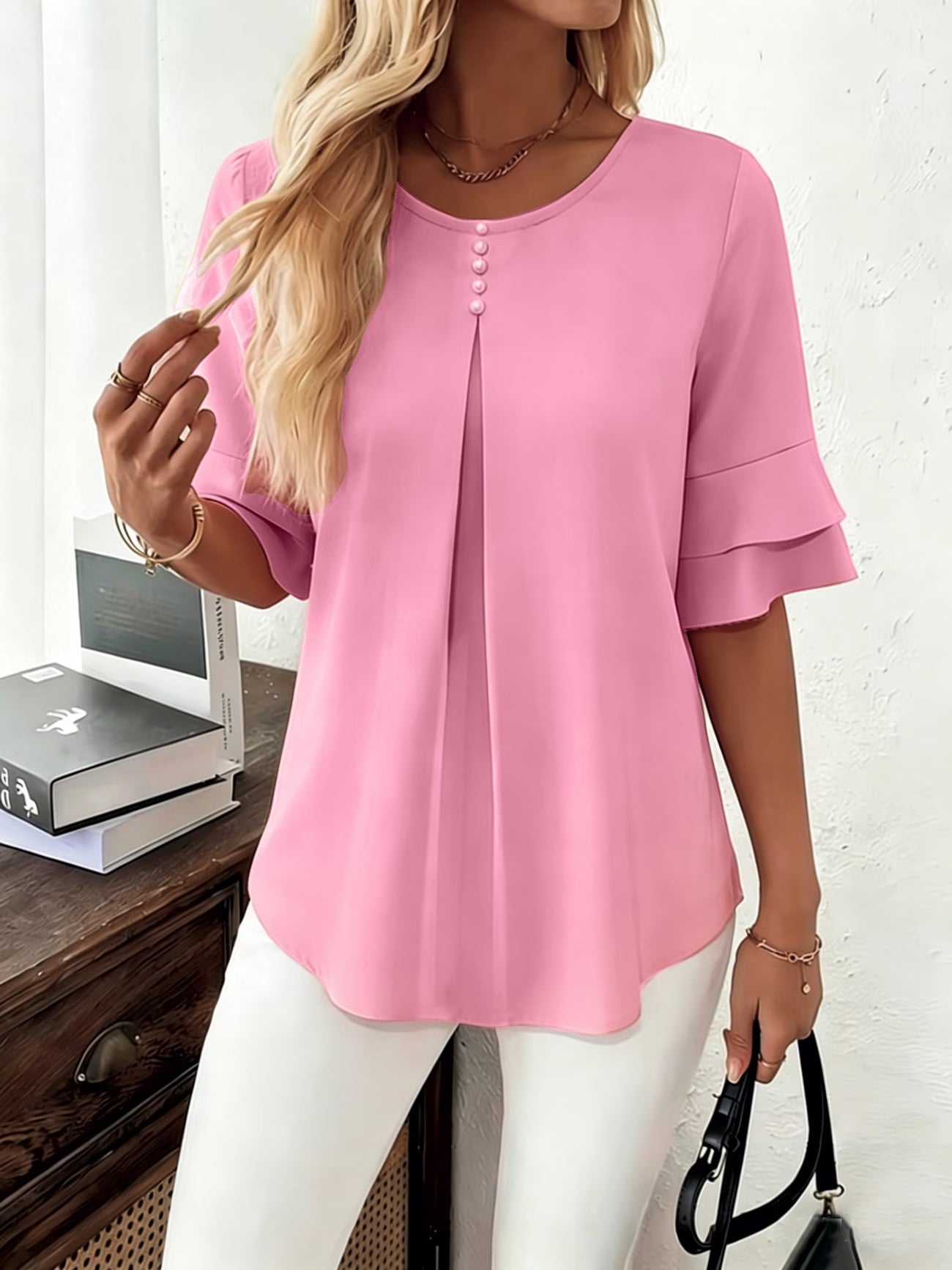 Clara™ | Blusa Fluida de Manga Volante