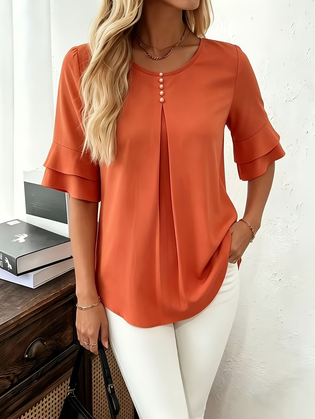Clara™ | Blusa Fluida de Manga Volante