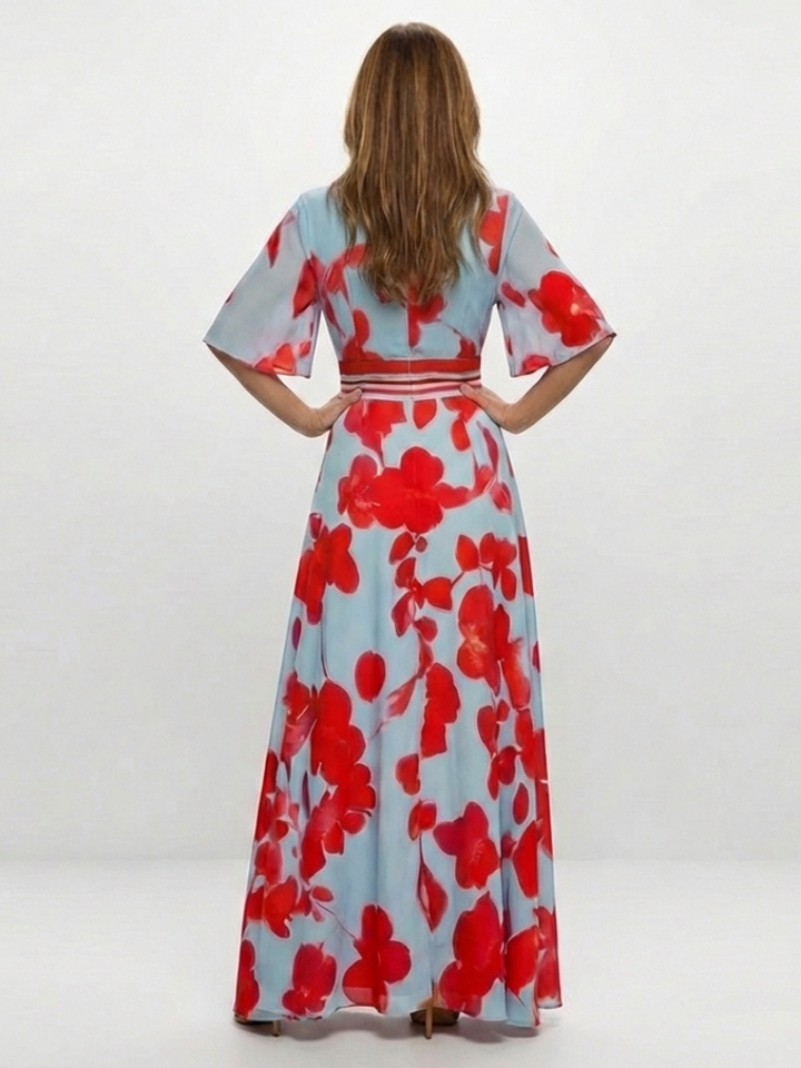 Laura | Vestido largo floral de manga corta con escote en V