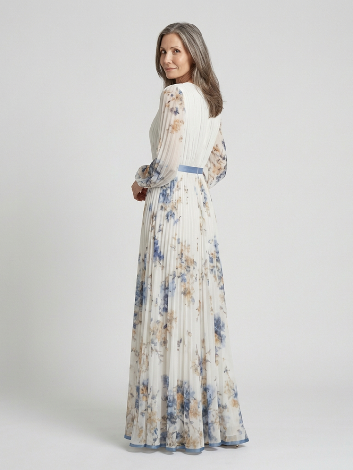 Davinia | Vestido largo floral de manga larga con escote en V