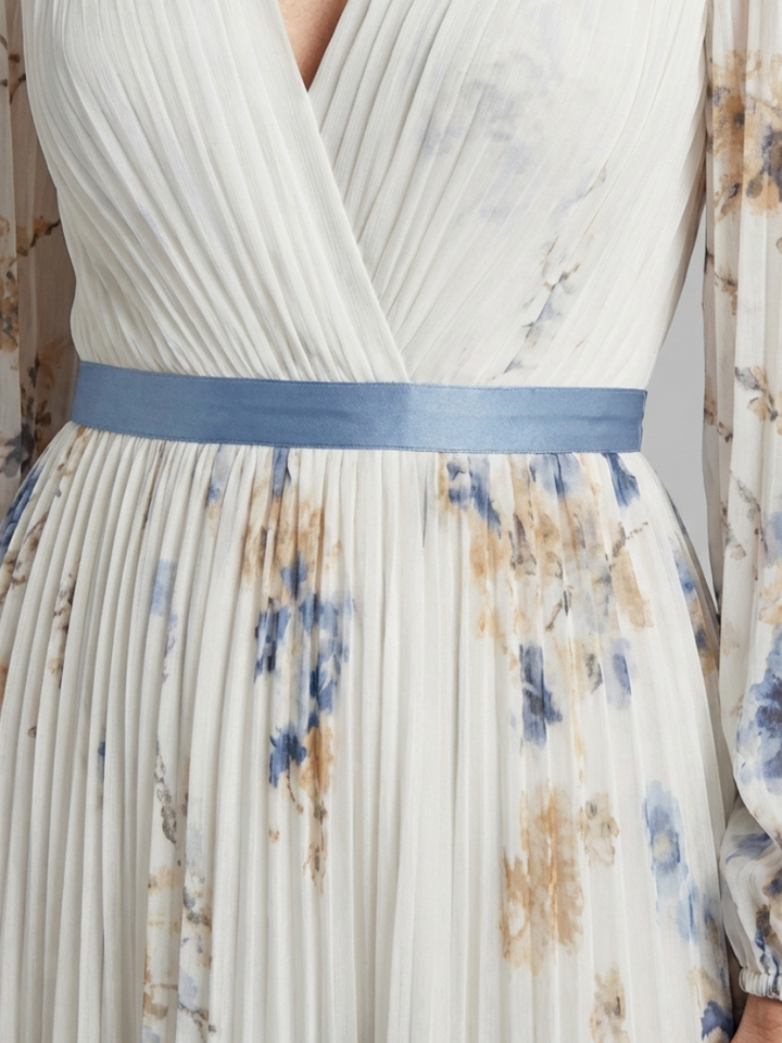 Davinia | Vestido largo floral de manga larga con escote en V