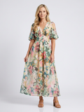 Eloisa | Vestido midi de manga corta con escote en V y cintura fruncida
