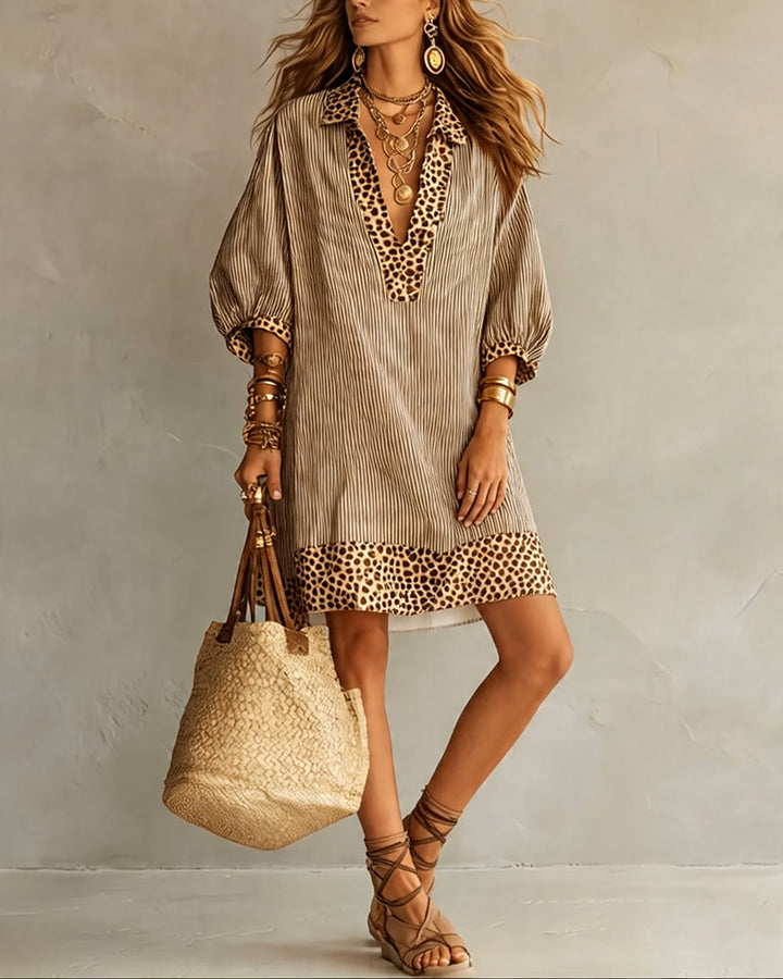 Vestido Camisero Leopardo Manga Abullonada