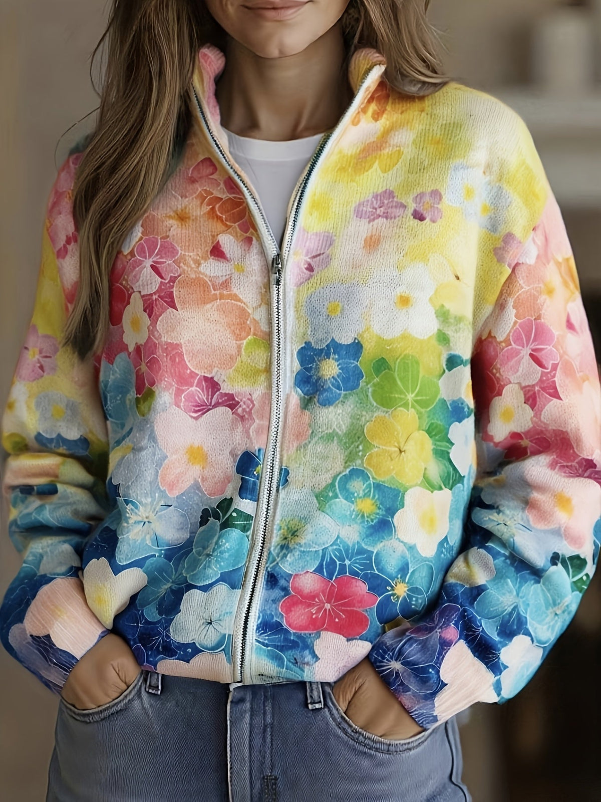 Augusta™ | Cárdigan con cremallera y diseño floral ombré en acuarela
