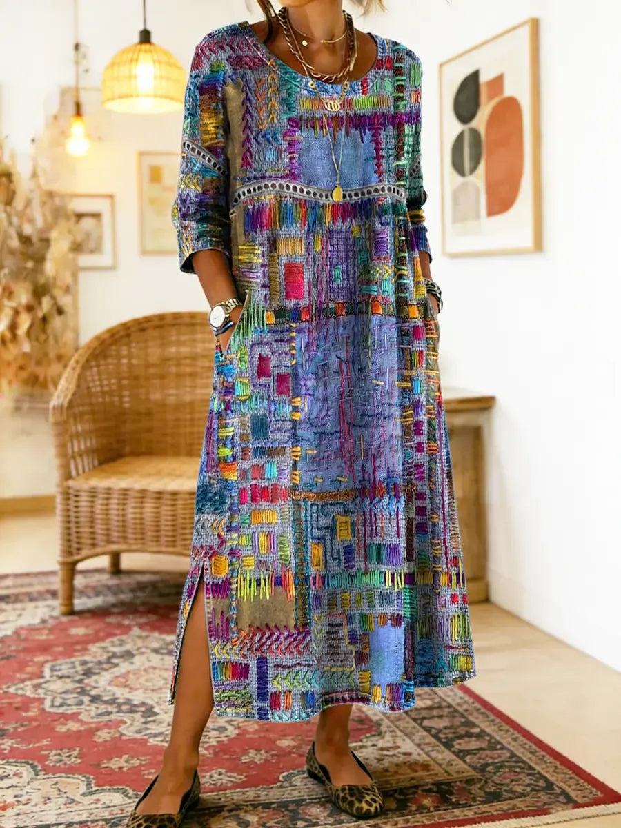 Manuela™ | Vestido Denim con Estampado Patchwork