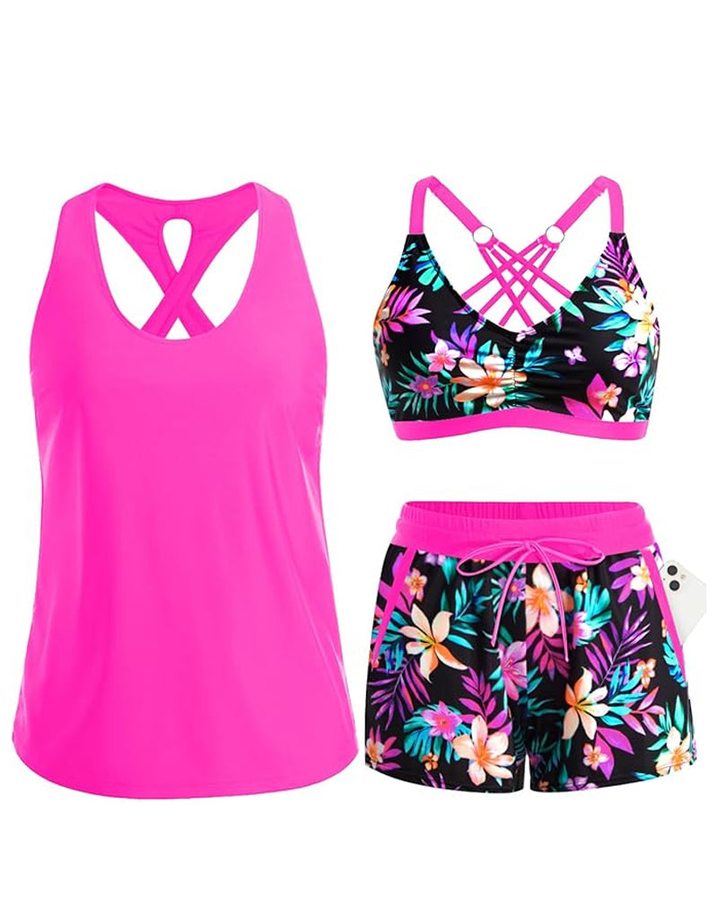Maren | Conjunto de bikini tankini de tres piezas y pareo