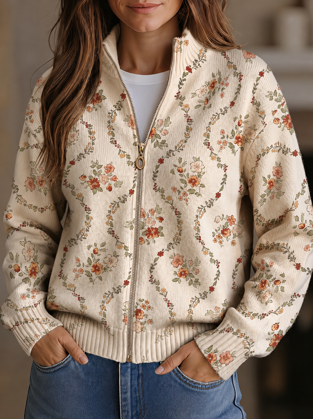 Persephone™ | Impresión de Crema con Elegante Enredadera Floral