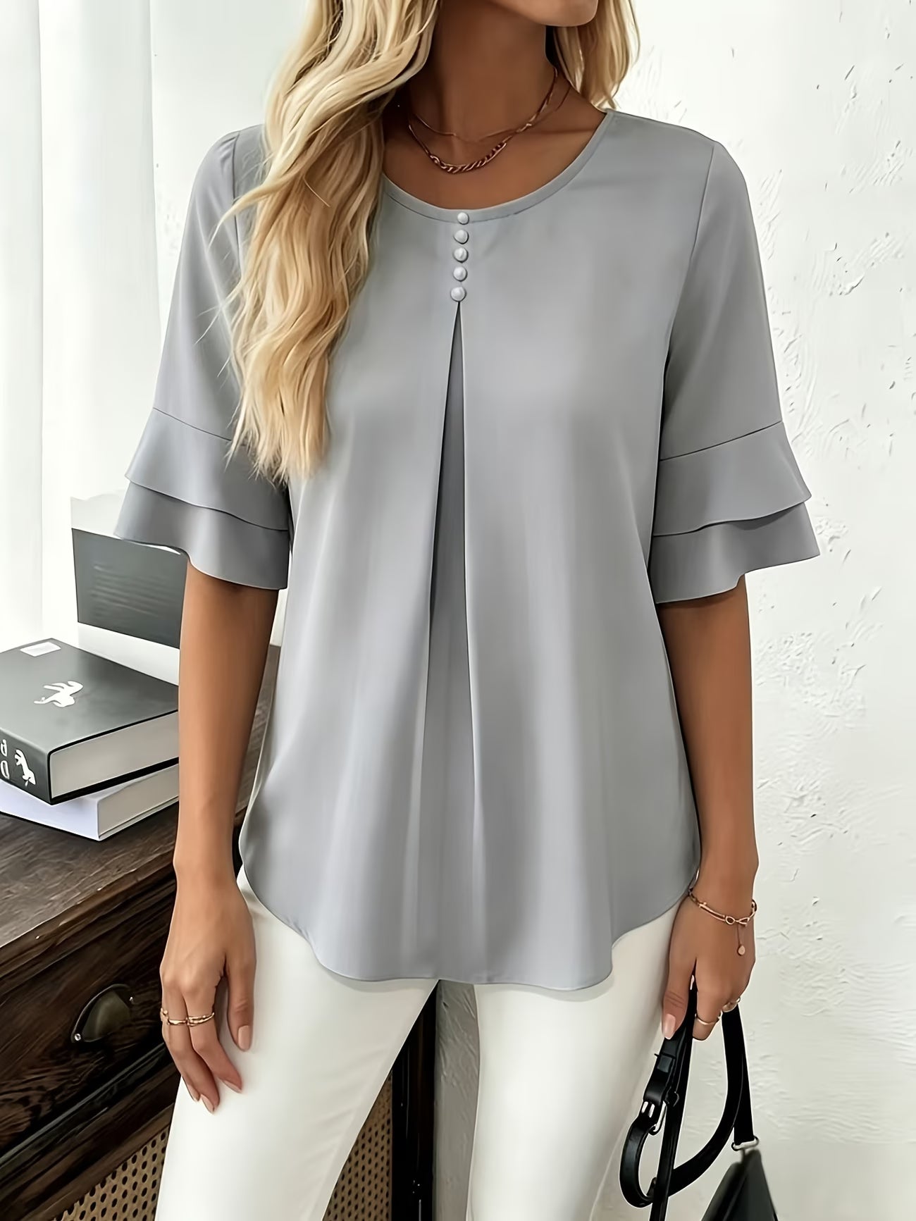 Clara™ | Blusa Fluida de Manga Volante