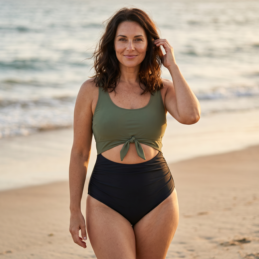 Traje de Baño de Una Pieza con Cintura Ajustable