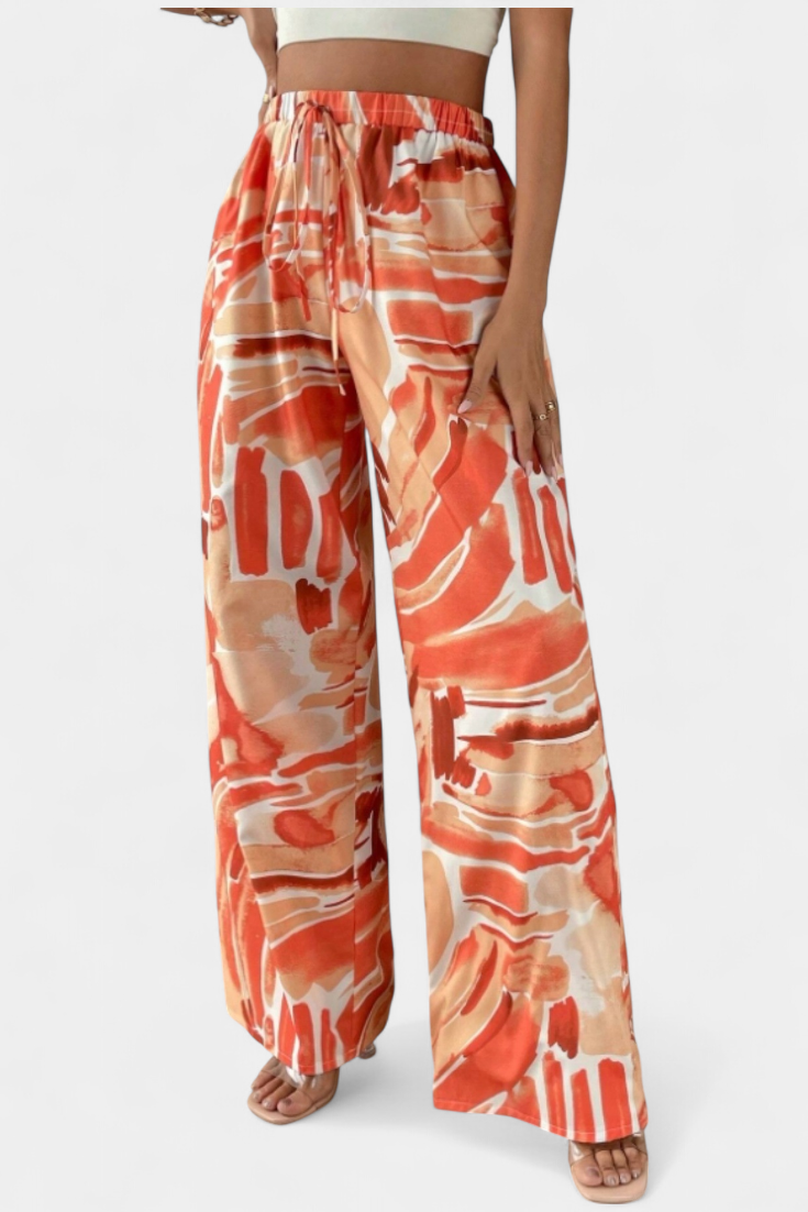 Pantalones de Pierna Ancha Senda con Estampado Abstracto