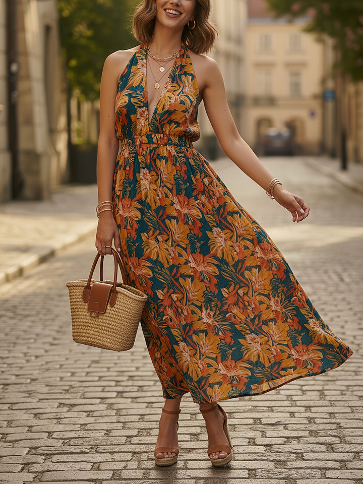 Valeria™ | Vestido Halter Elegante con Escote Profundo y Bolsillos