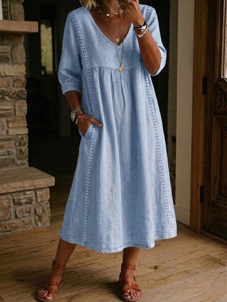 Aurélie™ | Vestido Amplio de Lino y Algodón con Encaje