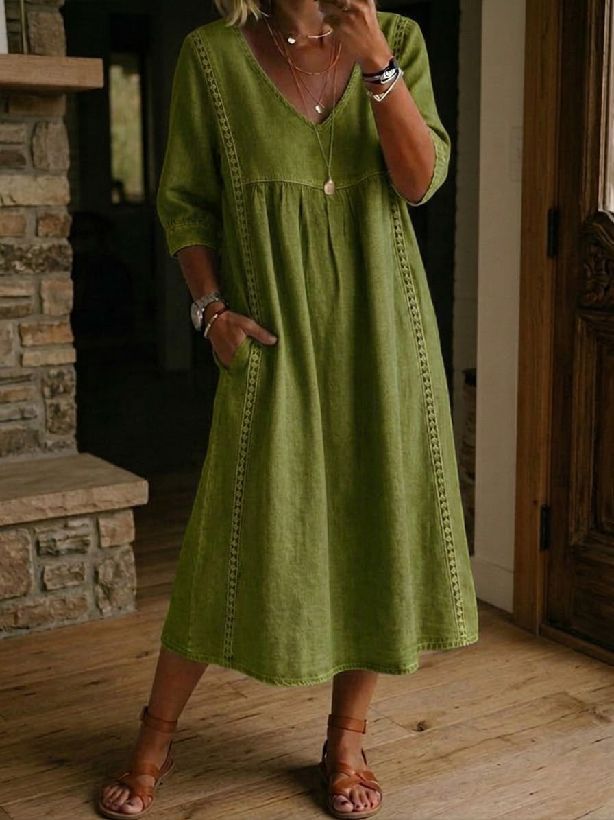 Aurélie™ | Vestido Amplio de Lino y Algodón con Encaje