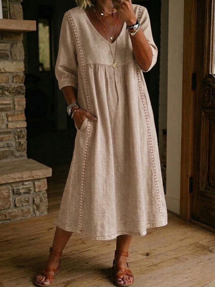 Aurélie™ | Vestido Amplio de Lino y Algodón con Encaje
