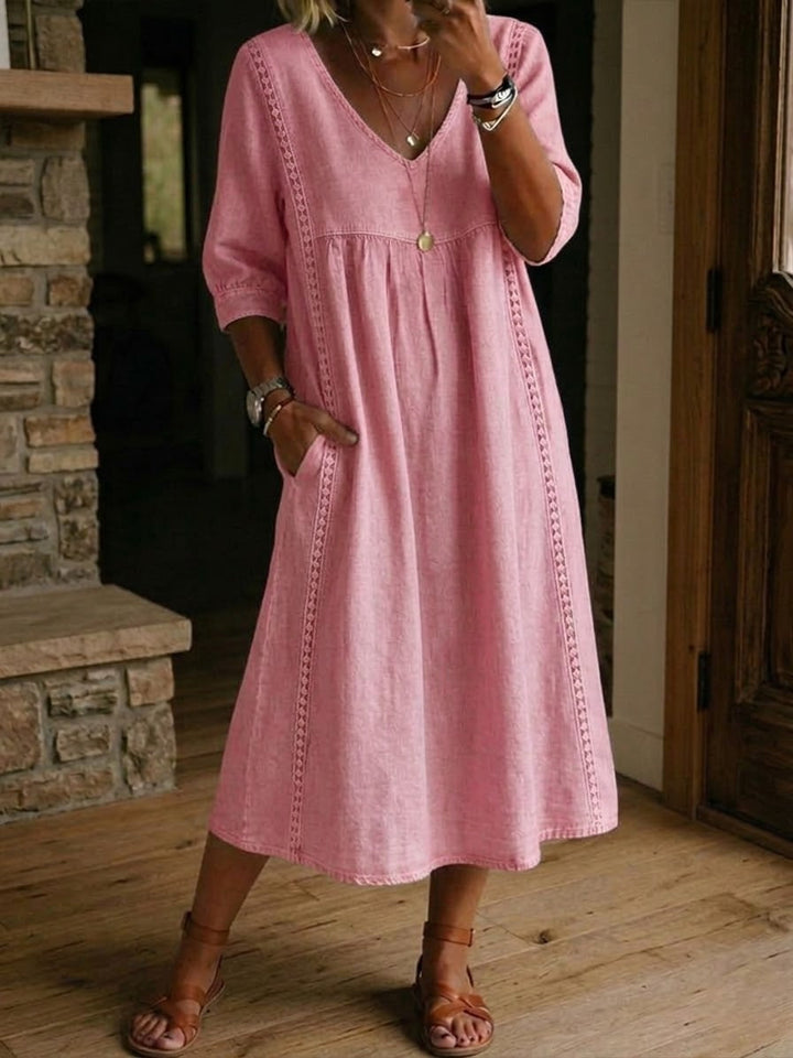Aurélie™ | Vestido Amplio de Lino y Algodón con Encaje