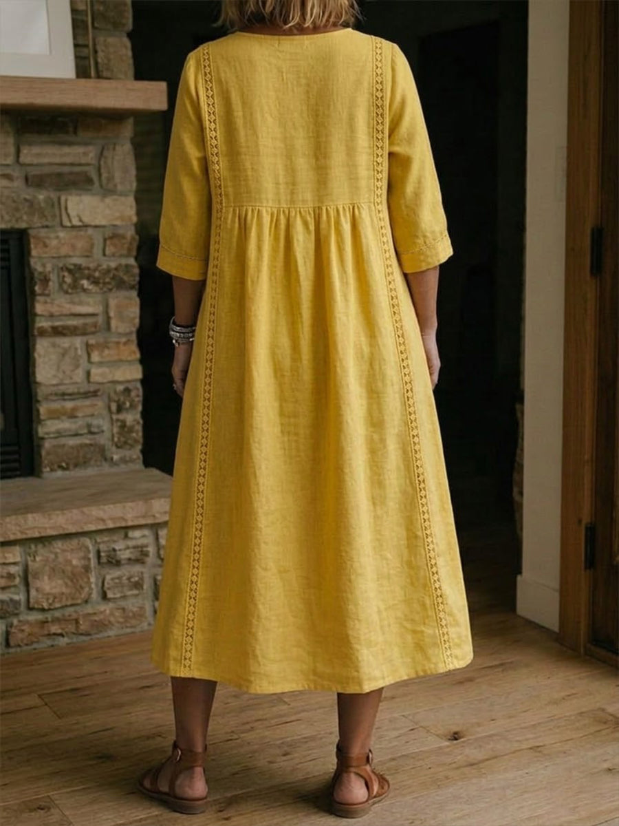 Aurélie™ | Vestido Amplio de Lino y Algodón con Encaje