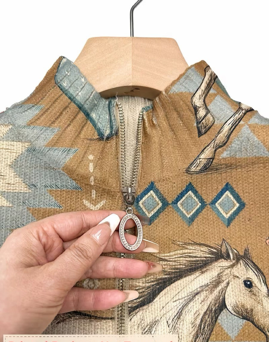 Perpetua™ | Cárdigan con cremallera de caballo del desierto y diseño de cactus