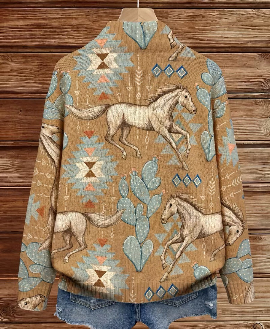 Perpetua™ | Cárdigan con cremallera de caballo del desierto y diseño de cactus