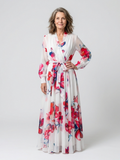 Lidia | Vestido largo cruzado de manga larga con estampado floral