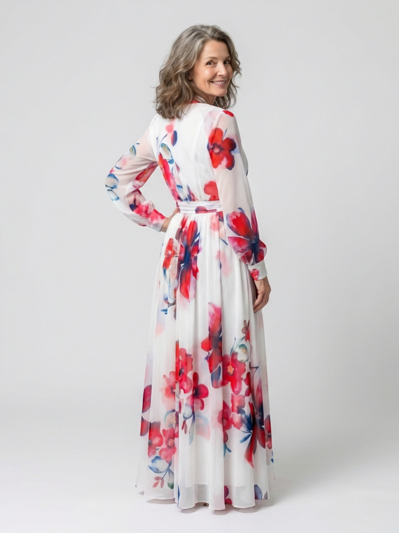 Lidia | Vestido largo cruzado de manga larga con estampado floral