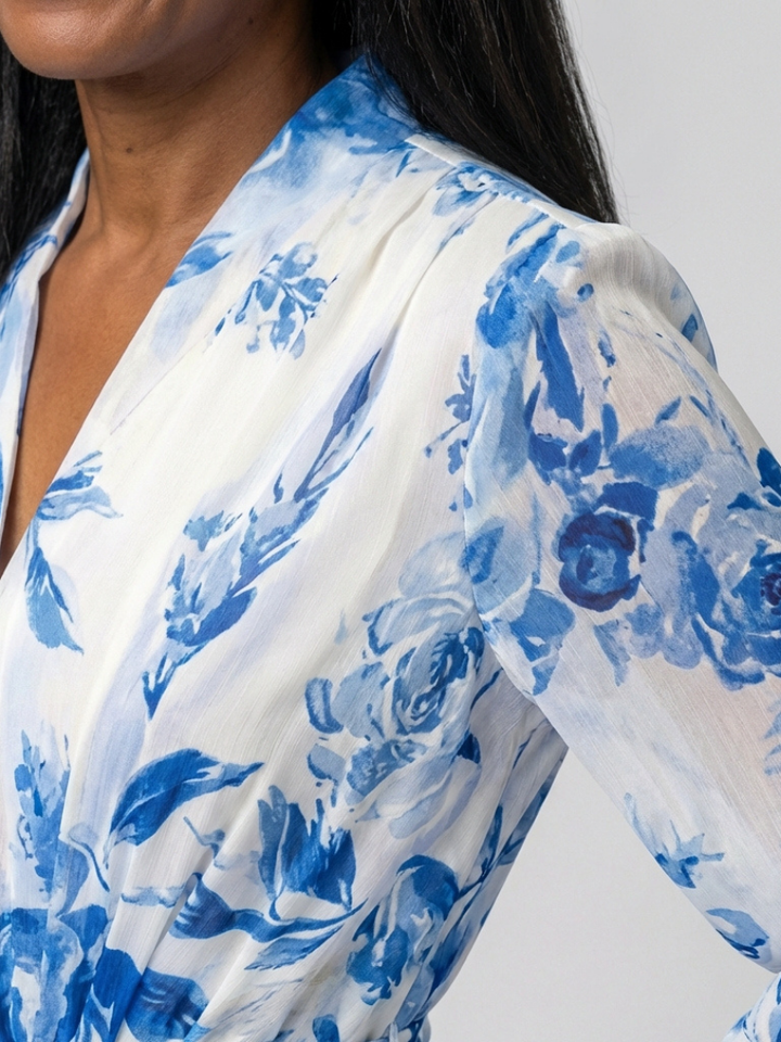 Lidia | Vestido largo cruzado de manga larga con estampado floral