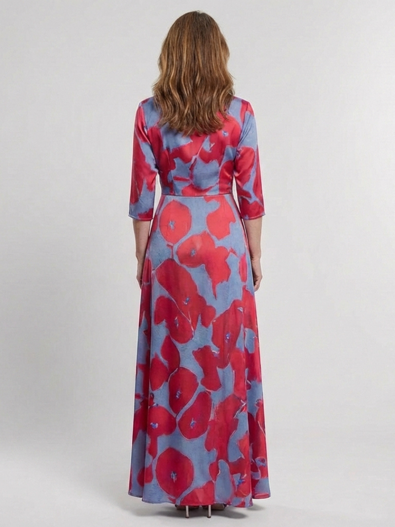Daniela | Vestido largo floral con escote en V y mangas tres cuartos