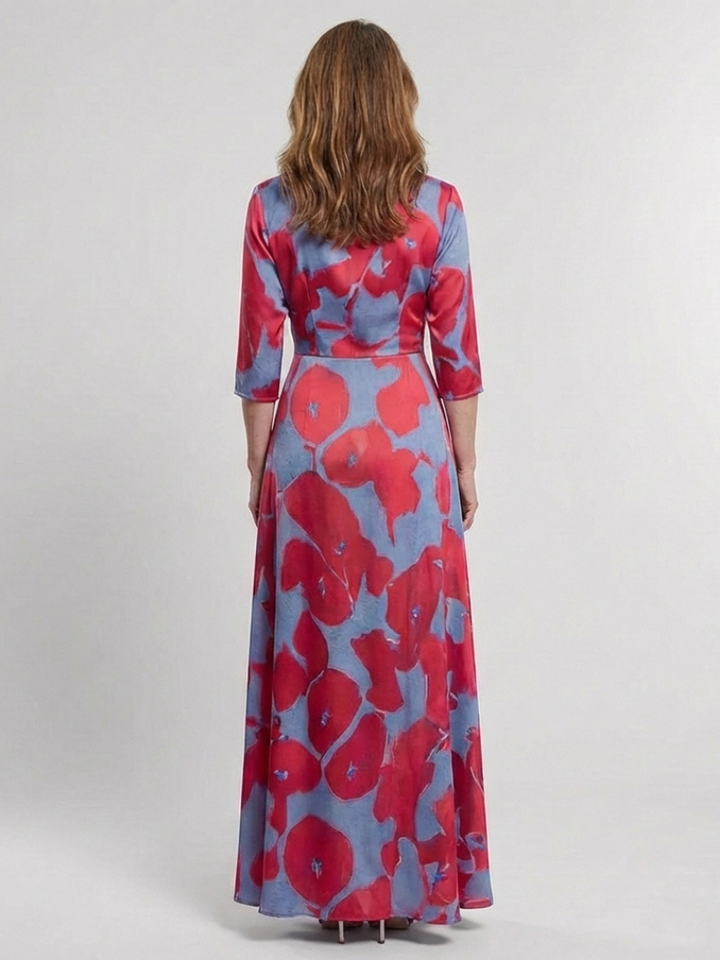 Daniela | Vestido largo floral con escote en V y mangas tres cuartos